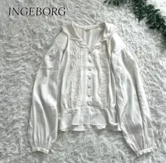 INGEBORG インゲボルグ　ピコフリル　襟付き　長袖ブラウス　ピンタックのサムネイル