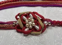 b-431 正絹帯締め　振袖　成人式 パール　組紐花飾り