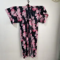 浴衣 黒地 ピンク花柄