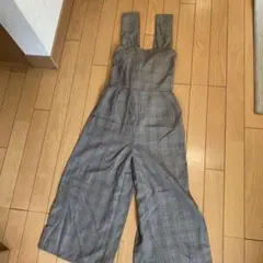 リボン付きグレー系チェックオーバーオール