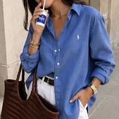 美品 ✨人気ラルフローレン リネンシャツ レディースM相当 オーバーサイズ