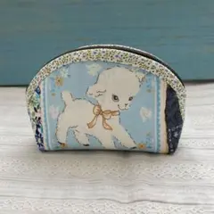 レトロ柄コヤギさん水色♪コインケース　小銭入れ　ミニポーチ