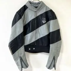 HARRO 80s ドイツ製 レザー シングルライダース グレー×ブラック