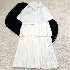 美品✨クラネ プリーツ マキシ丈 ティアード シャツワンピース 半袖 白 M