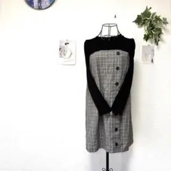 10876-1 チェック柄ドッキングワンピース カジュアル