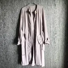 古着 ユニセックス ノーカラー ロング コート 切りっぱなし