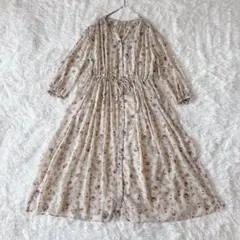 ユニクロ Joy of Print シフォンワンピース 花柄 7分袖 ペチコート
