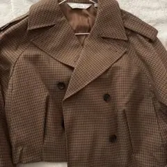 ブラウンチェック ダブルブレスト クロップドジャケット