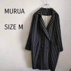 ●ムルーア● ストライプ ダブルブレストコート Mサイズ　ゆったり　秋冬　▽