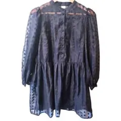 H&M ドット柄 シアーブラウス ブラック Mサイズ シースルー チュニック