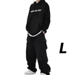 カーゴパンツ 　メンズ　ワーク 　韓国 　ワイド　 黒 　ブラック　L　秋　冬