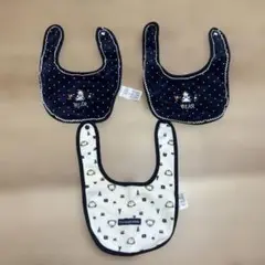 スタイ3枚セット ネイビー 水玉刺繍