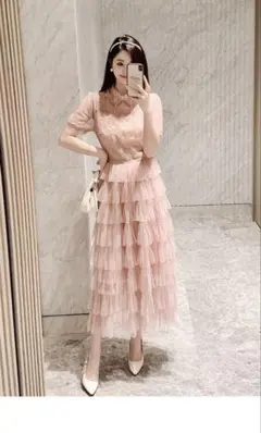 【S】シフォンワンピース ロングワンピース パーティードレス 結婚式 同窓会