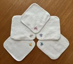 【5枚セット】タオルハンカチ　13cm 刺繍　無地　白　お受験　ホワイト