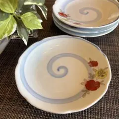 美濃焼　小皿　取り皿　ケーキ皿　青い渦巻き模様の平皿4枚セット