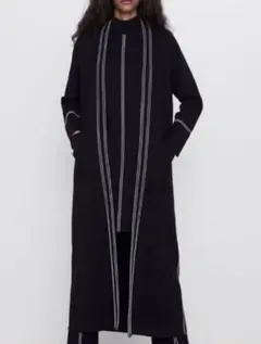 ZARA 黒ロングカーディガン、コートM 新品