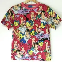 【美品】ディズニー　アリエル　総柄　Tシャツ