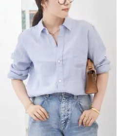 【新品・未使用】プラージュ　リネンシャツ　サックスブルー