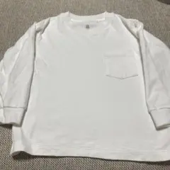 ホワイト 長袖カットソー ポケット付き