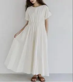 OLUN バルーンスリーブタックワンピース