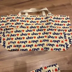 ♡Cher Shoerシェルショア ロゴ ハート柄 キャンバストートバッグ♡ 大