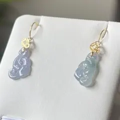 K18 ミャンマー産 天然本翡翠　A貨 氷種 紫色　緑花柄 ピアス　鑑定書付き