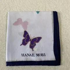 HANAE MORI ハンカチ 蝶々柄 ホワイト ネイビー　森英恵のサムネイル