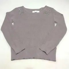 トッコクローゼット/ブラウンベージュ 花柄モチーフ 長袖ニット トップスM