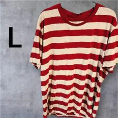 赤/白ストライプ 【L】Tシャツ メンズ