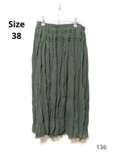 オリーブグリーン プリーツスカート　ウエストゴム ロング　Size38