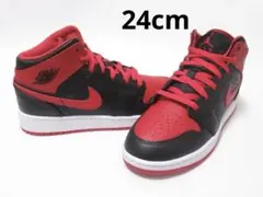 24cm 黒 赤 エア ジョーダン 1 ミッド GS キッズ レディース