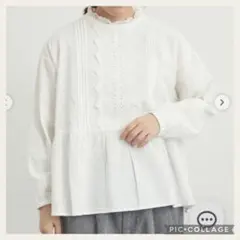 新品タグ付き サマンサモスモス SM2 前立てレース切替ブラウス オフホワイト