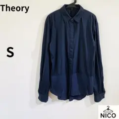 Theory セオリー 異素材コンビブラウス ネイビー シルク コットン S