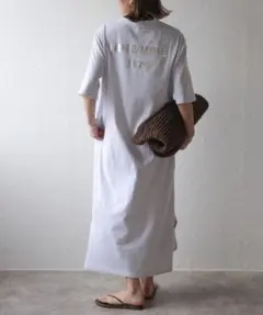 Bonjour SaganバックナンバープリントTシャツワンピースライトグレー
