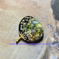 うちわ-21 ハンドメイド レジン ヘアゴム ブローチ ポニーフック