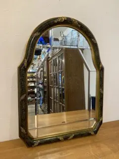 N0225-02★壁掛け鏡 アンティーク調 金色葉装飾 ITALY