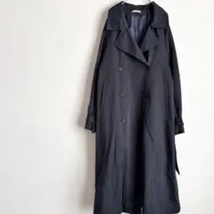 トレンチコート ベルト付き ダブルブレスト ダークネイビー スタイリッシュ