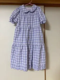 メゾピアノ140紫のチェック柄 半袖ワンピース