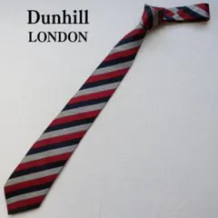 ダンヒル ネクタイ 赤 紺 シルバー レジメンタル シルク 定番【n7582】