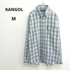【カンゴール】 チェック シャツ 長袖 M ブルー グレー 定番 春 薄手