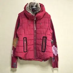 Desigual デシグアル 2WAY中綿ベスト ファー付 裏地花柄 Mのサムネイル