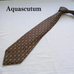 アクアスキュータム ネクタイ 紺 小紋柄 シルク100% 落着き【n4229】