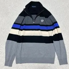美品✨ 23区GOLF ハーフジップ　ニット　ウール　ネイビー系　ボーダー　L