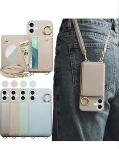 ⭐️送料無料　iPhone 16ケースショルダー肩掛け首掛け コーラルピンク