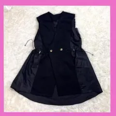 【美品】異素材ブラックデザインベスト／フレアシルエット ジレ