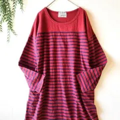 最終 エチケットヴァンダンジュ『Ｌ』ボーダー ロングチュニック ワンピース