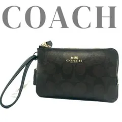 未使用　COACHコーチ　ダブルファスナー　リストレットポーチ　PVC　ブラウン