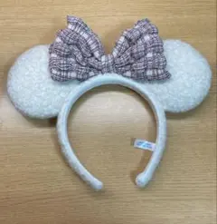 ミッキー耳 カチューシャ チェック柄リボン