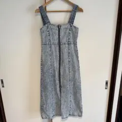 フロントジップ デニムジャンパースカート ワンピース ロング Fサイズ