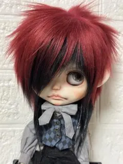 アイシードール ブライス　ボアウィッグ　ワインレッド×ブラック　カット済み